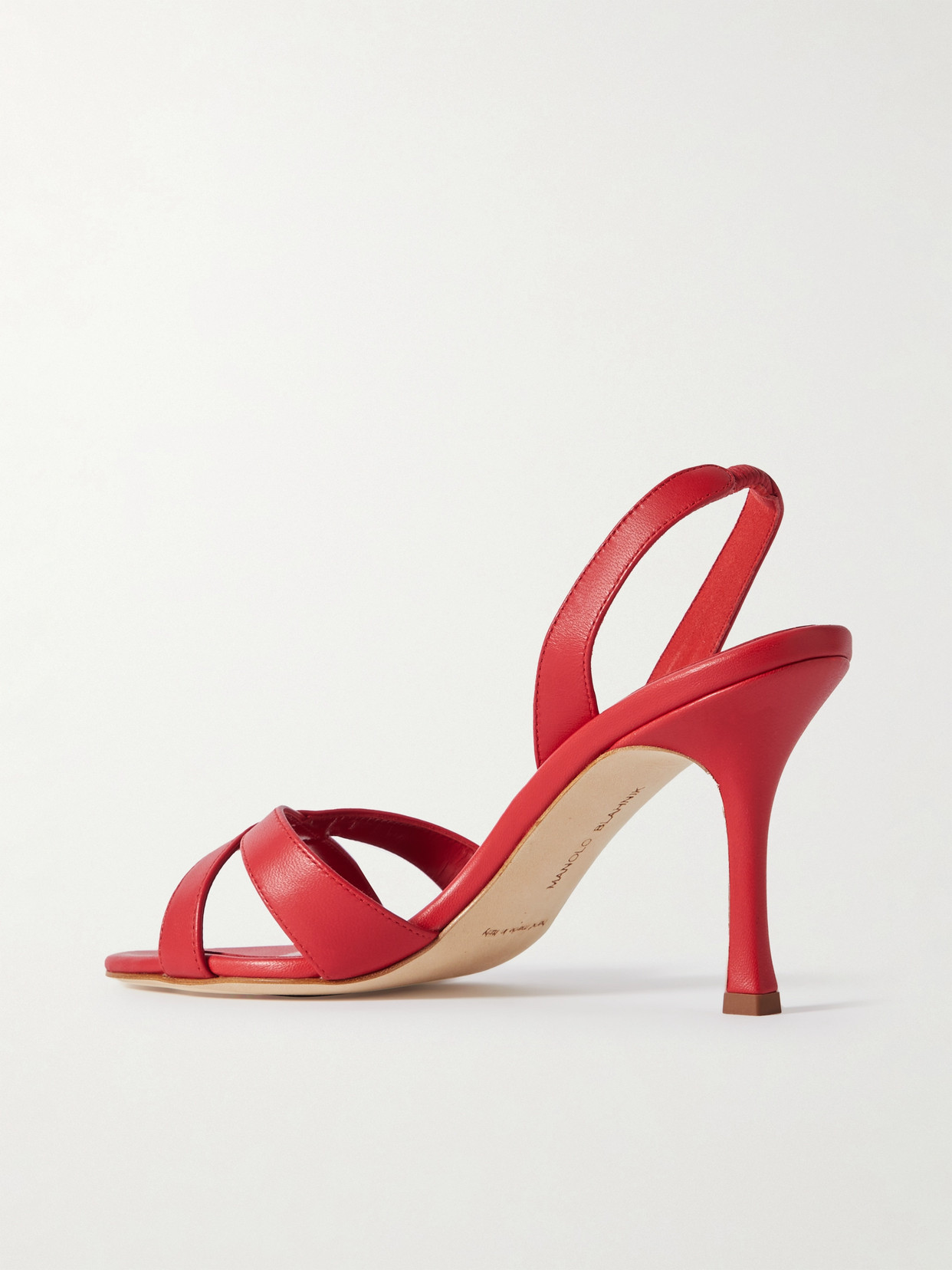 Shop Manolo Blahnik Callasli 90 Leather Slingback Sandals In Red