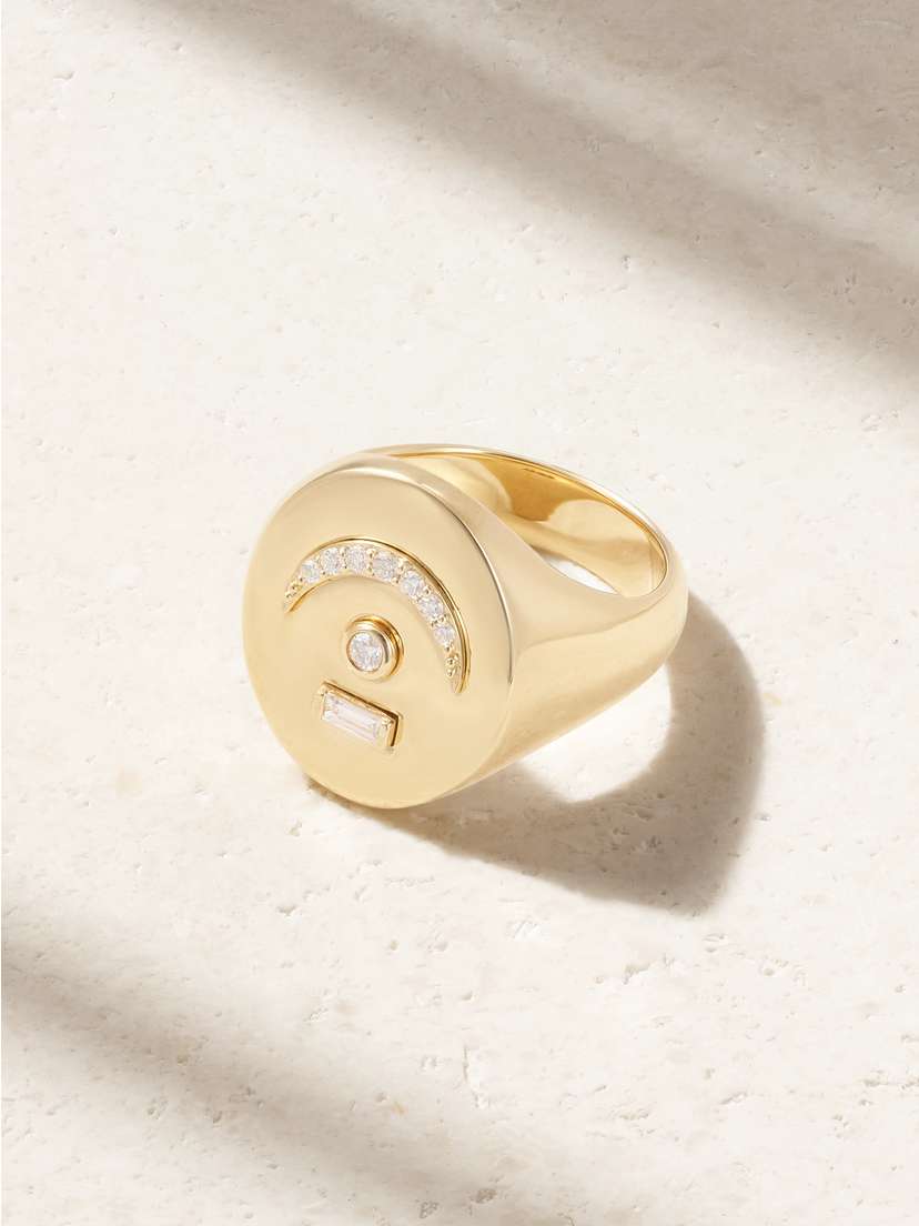 Foundrae Bird's Eye Pause Internal Compass 18-karat Gold Diamond Signet Ring