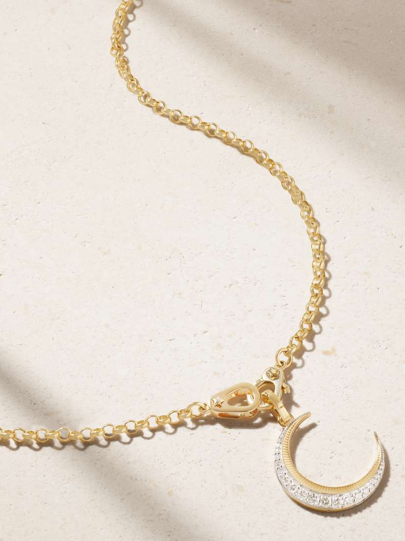 Foundrae Medium Belcher Sister Hook Crescent 18-karat Gold Diamond Necklace