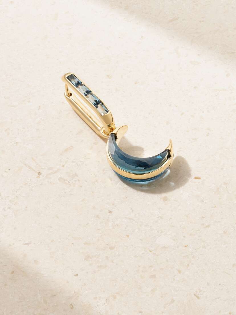 Foundrae Crescent Karma Small Chubby 18-karat Gold Topaz Single Earring