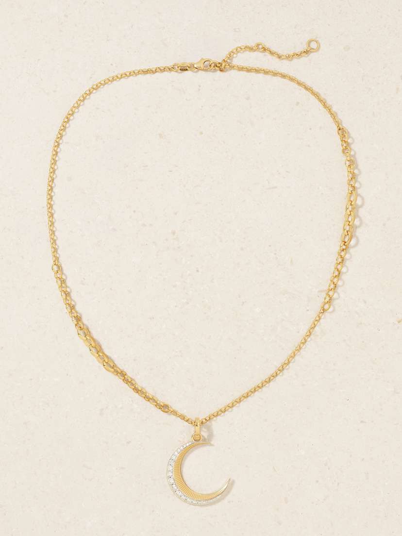 Foundrae Graduated Belcher Crescent Story 18-karat Gold Diamond Necklace