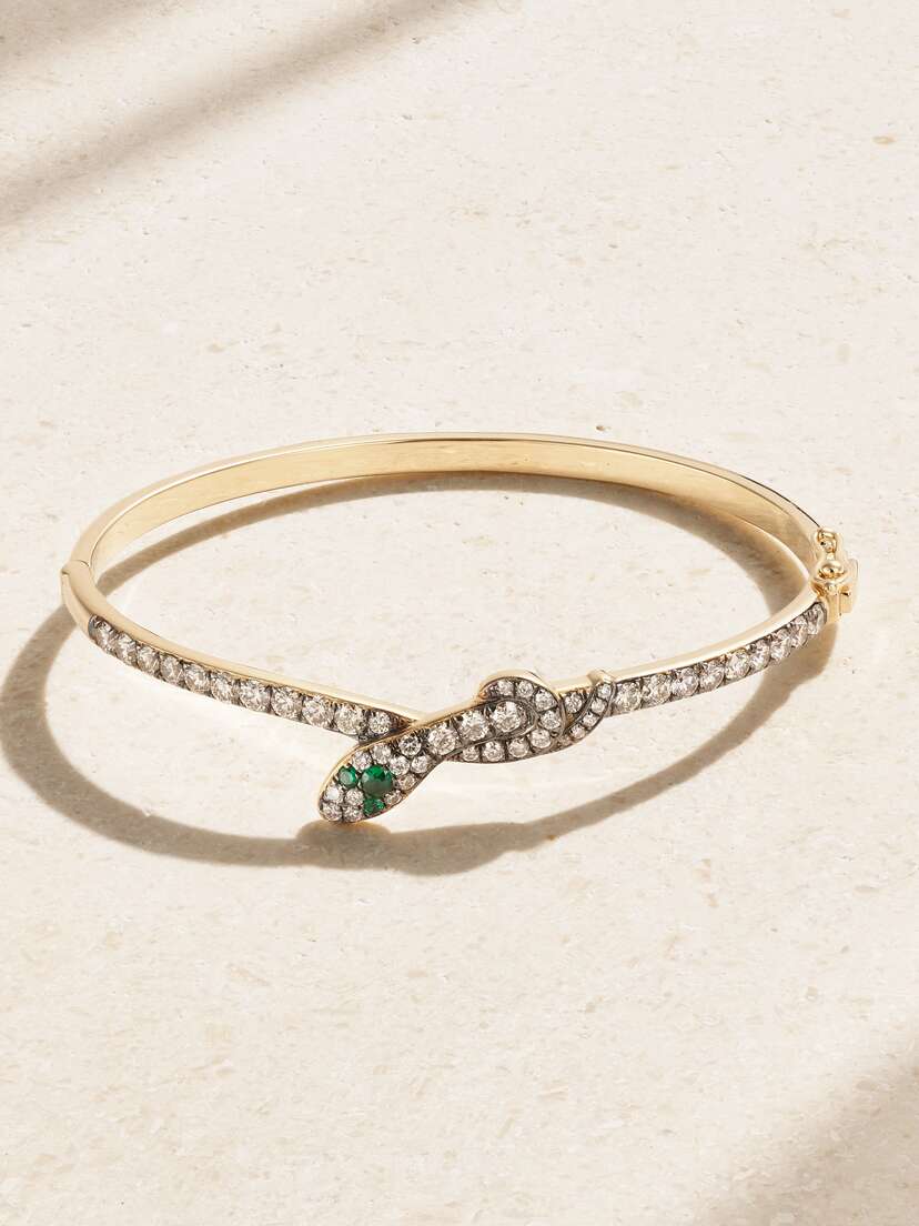 Ileana Makri Knotty Snake 18-karat , Diamond And Emerald Bracelet