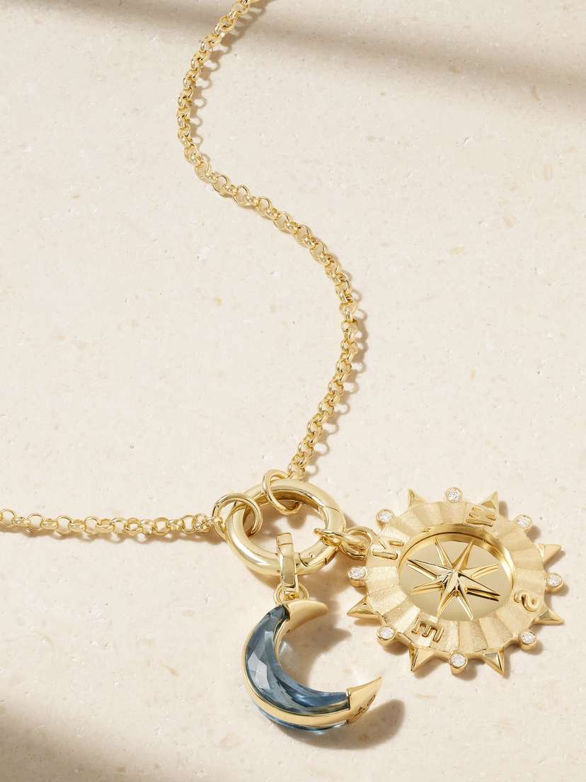 Foundrae Internal Compass Small Open Belcher Chain 18-karat Gold, Topaz And Diamond Necklace
