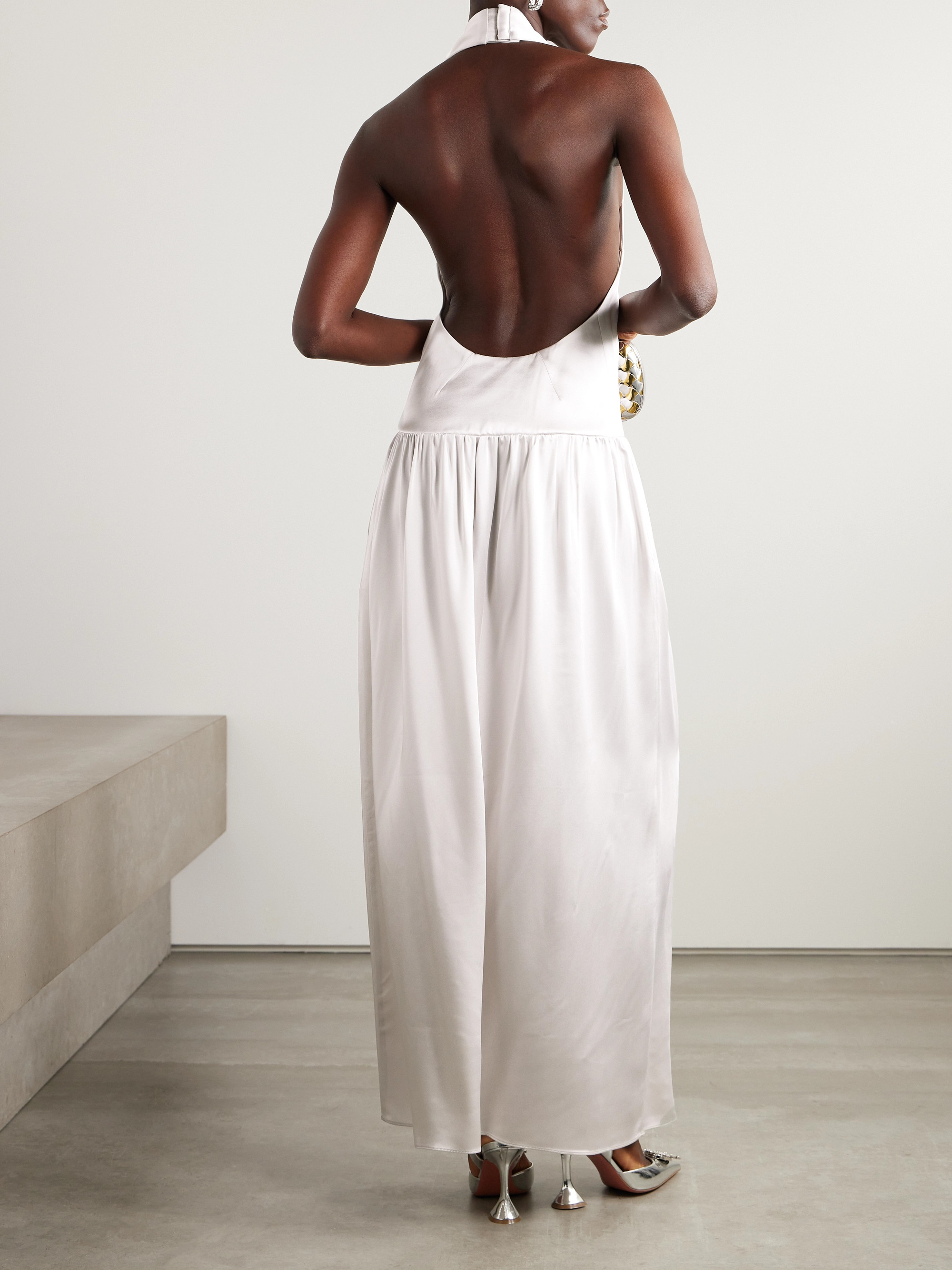 16Arlington Salina gathered satin halterneck gown