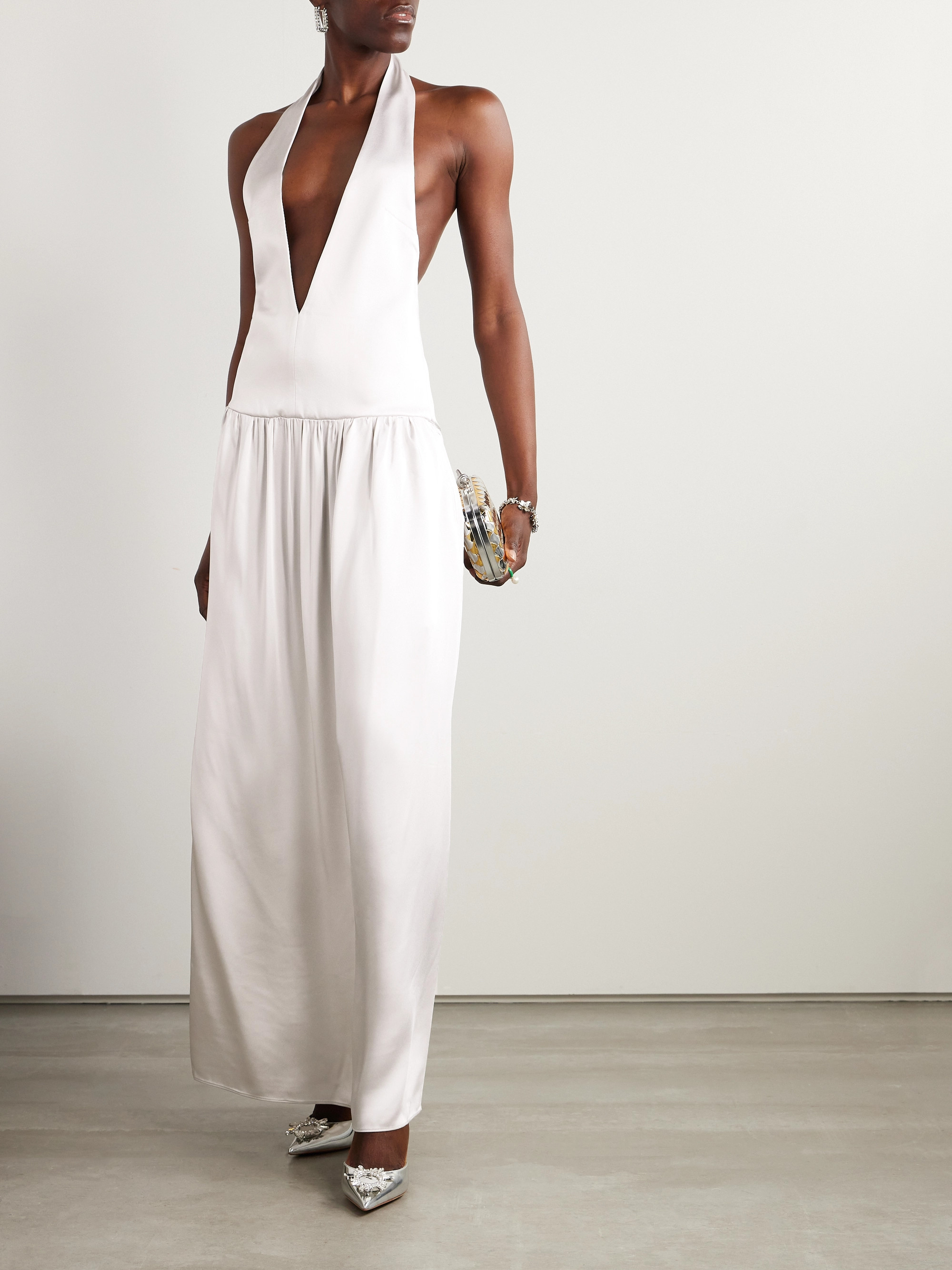 16Arlington Salina gathered satin halterneck gown