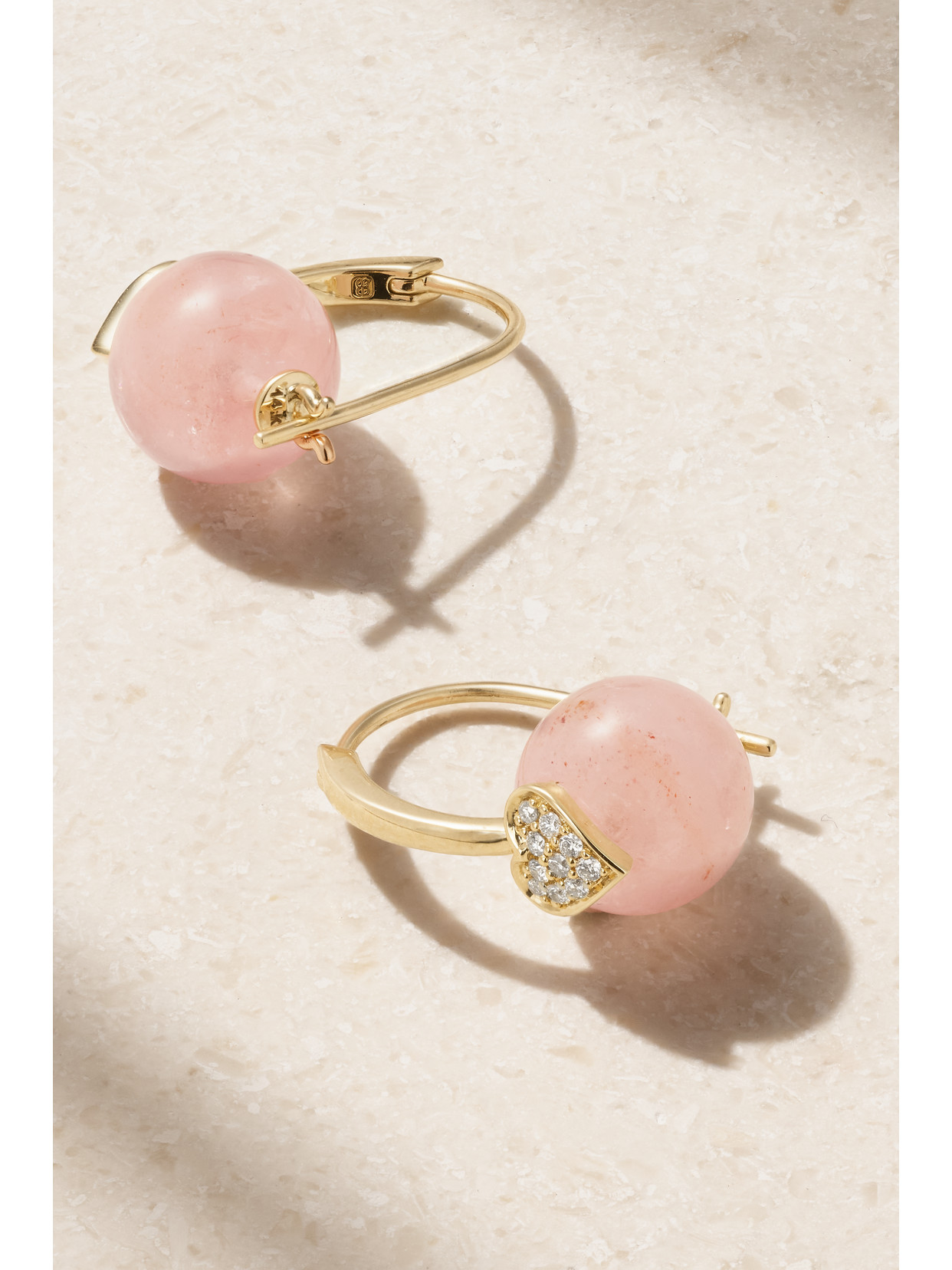 Sydney Evan Heart 14-karat Gold, Morganite And Diamond Earrings In Gold