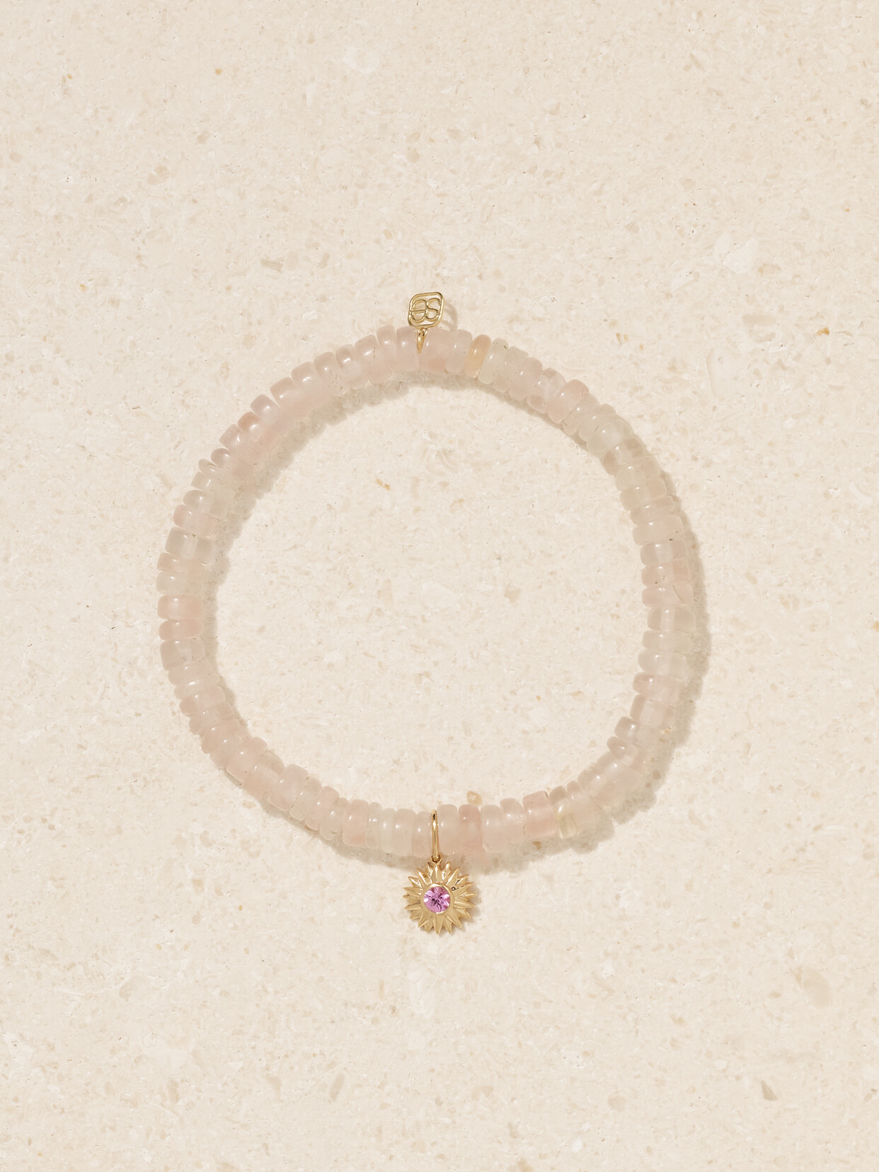 Sydney Evan Sunburst 14-karat Gold, Rose Quartz And Sapphire Bracelet