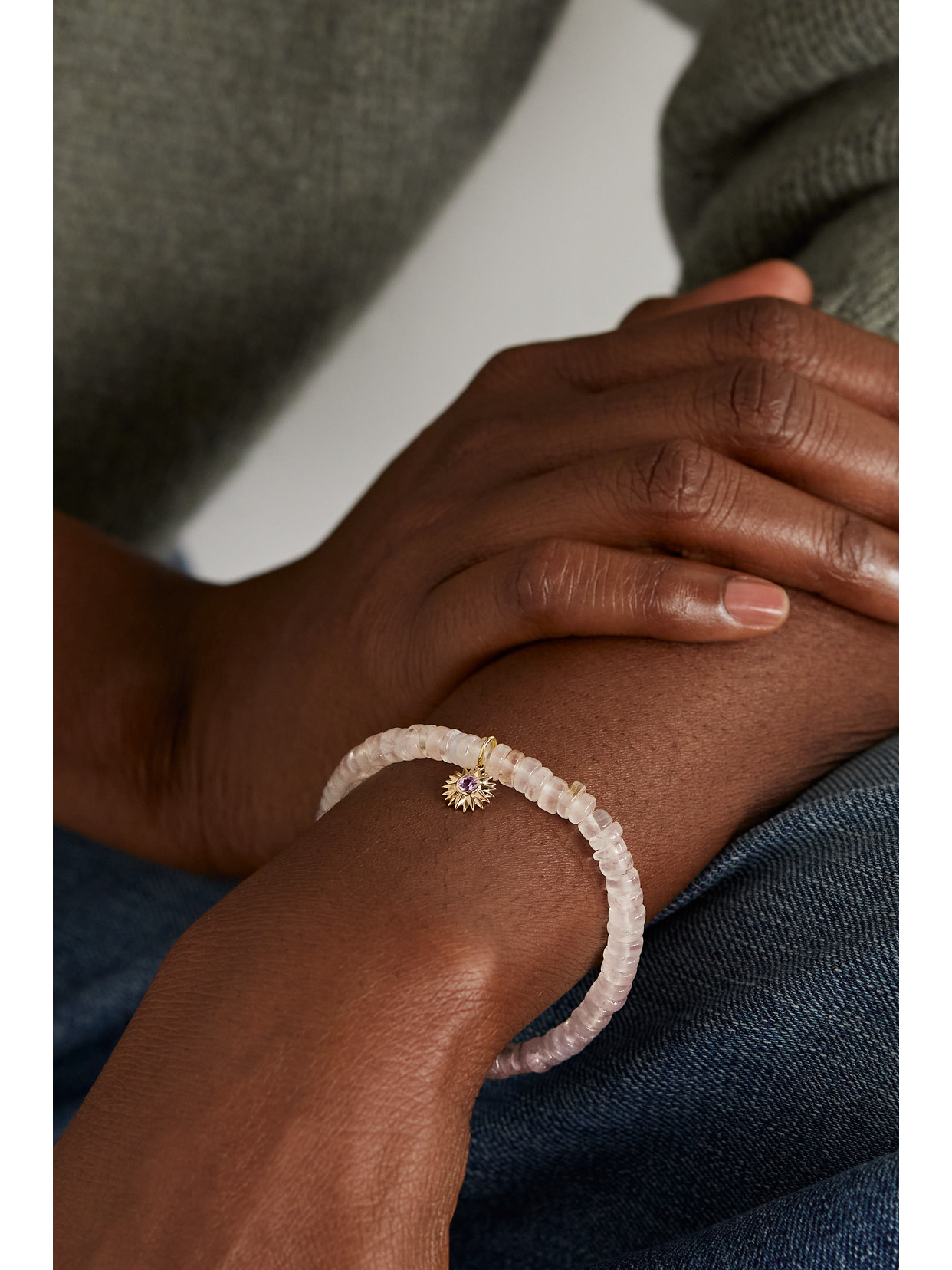 Sydney Evan Sunburst 14-karat Gold, Rose Quartz And Sapphire Bracelet In Gold