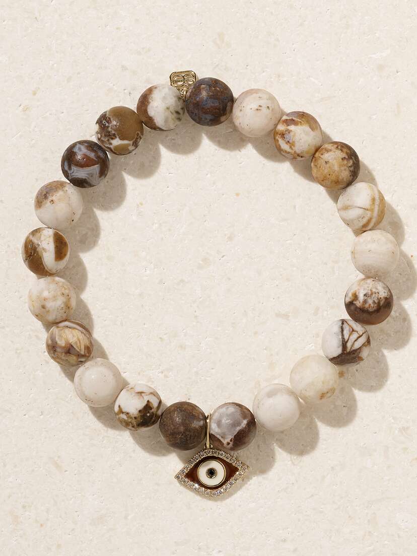 Sydney Evan Small Coco 14-karat Gold, Wooden Opal, Enamel And Diamond Bracelet