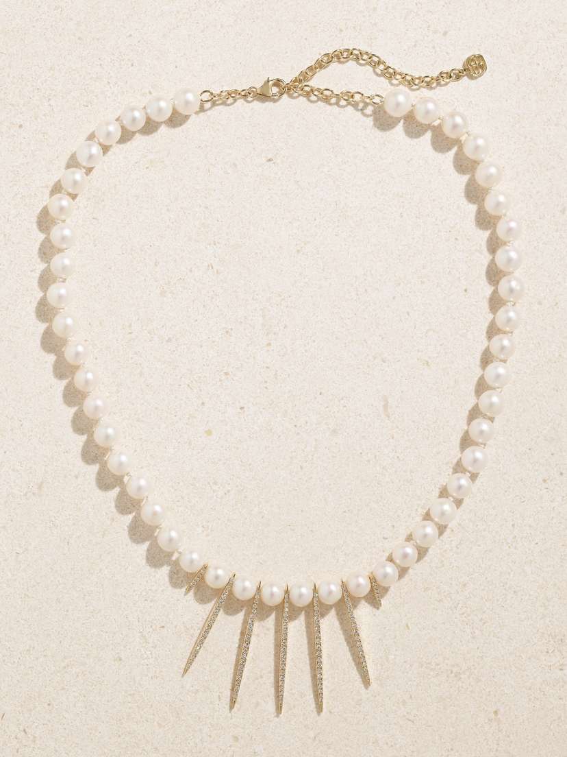 Sydney Evan 14-karat Gold, Pearl And Diamond Necklace