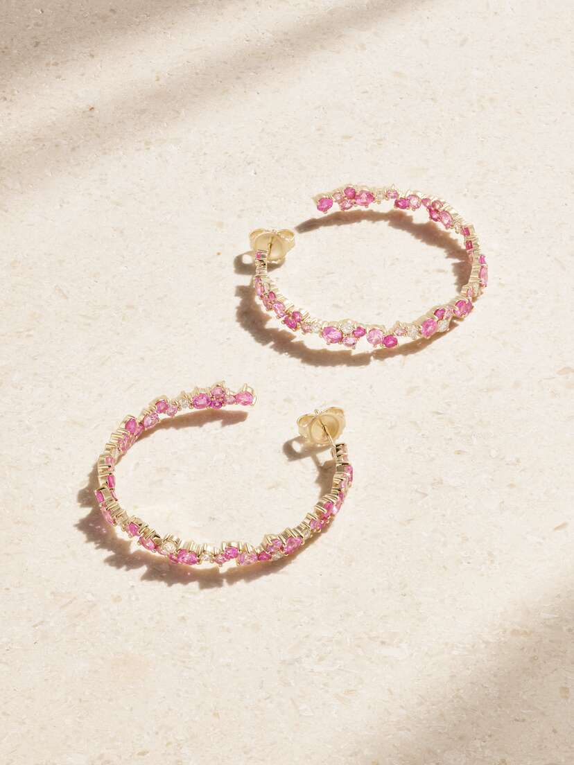 Sydney Evan Extra Large Cocktail 14-karat Gold Diamond And Sapphire Hoop Earrings