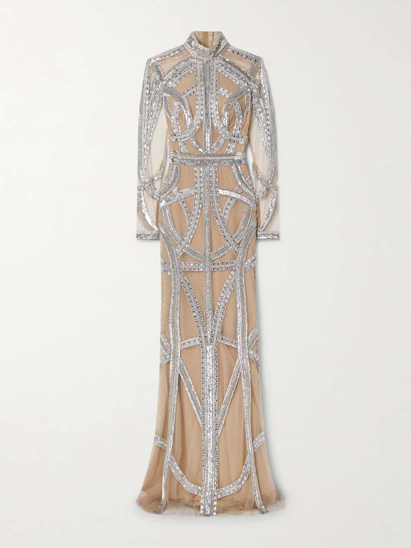 Zuhair Murad Roads Embellished Tulle Turtleneck Gown
