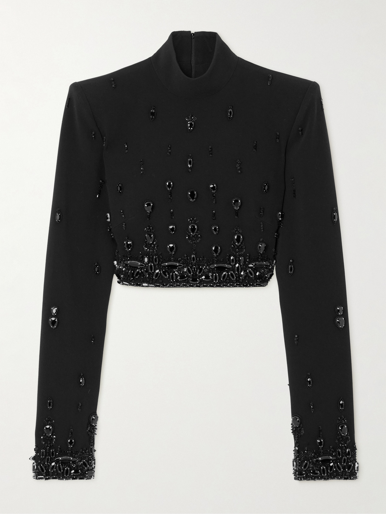 Zuhair Murad Cropped Embellished Cady Top In Black