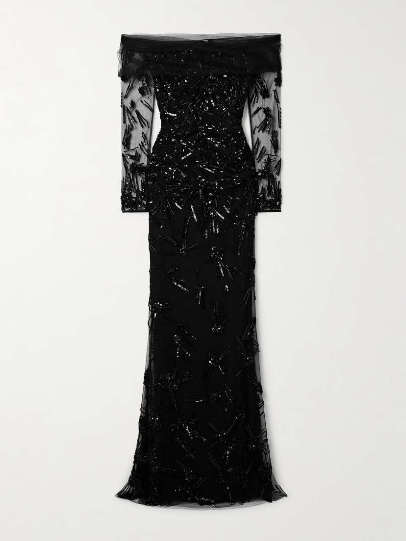Zuhair Murad La Sunrays Convertible Off-the-shoulder Embellished Tulle Gown