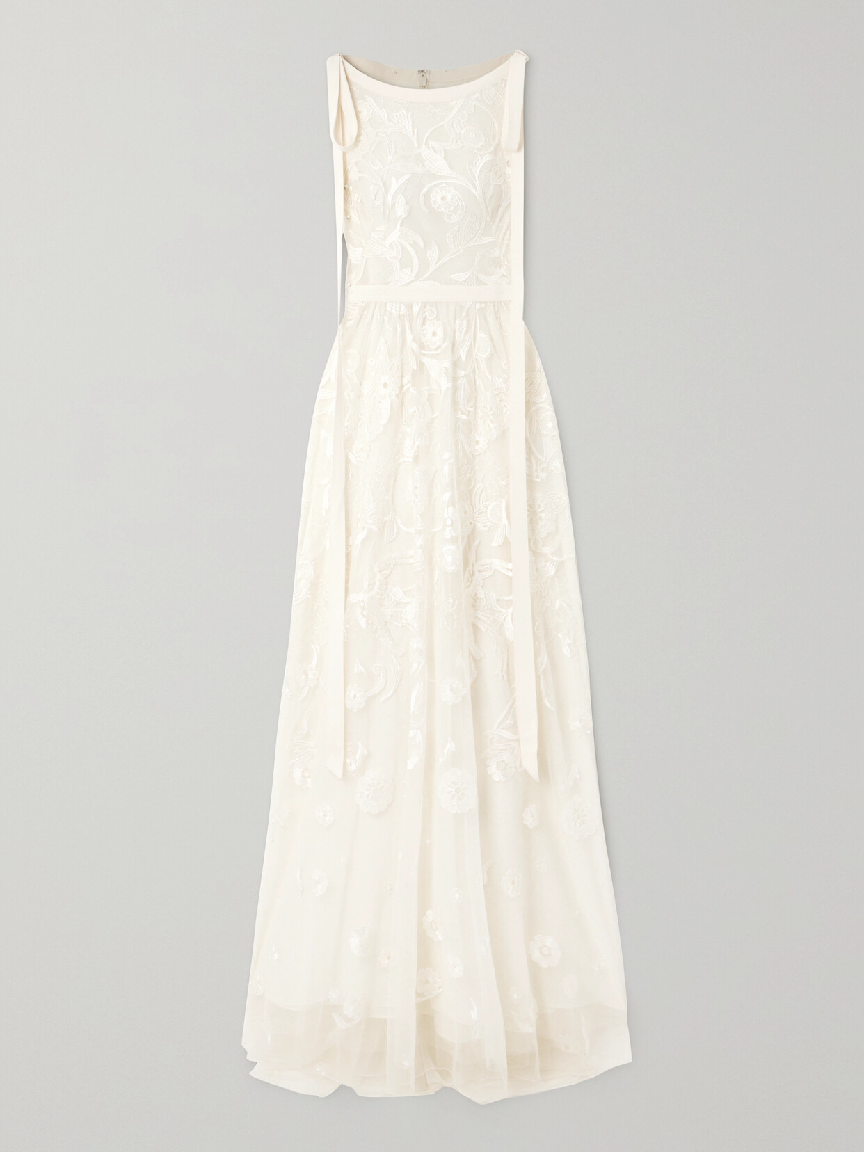 Zuhair Murad - Floral Scene Bow-detailed Embroidered Tulle Gown - White