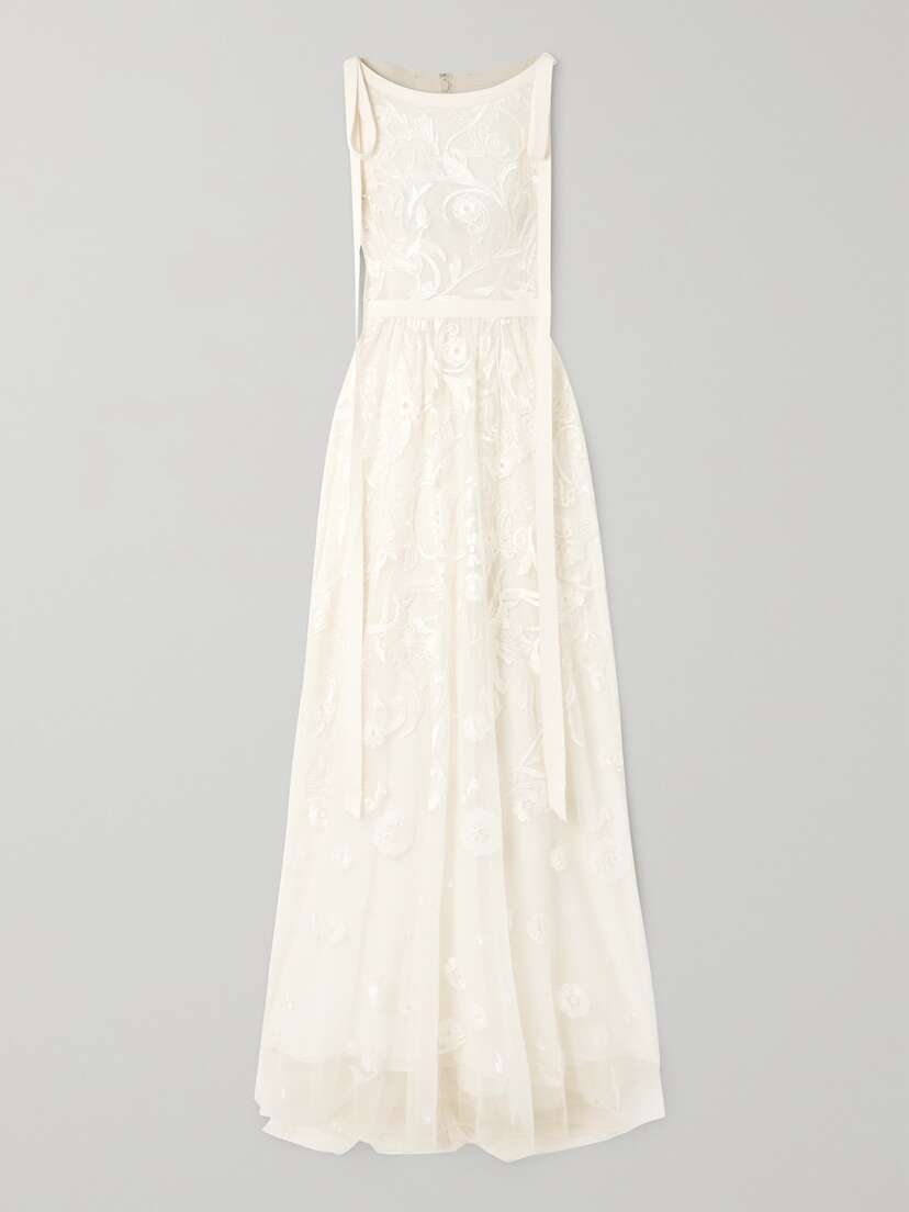 Zuhair Murad Floral Scene Bow-detailed Embroidered Tulle Gown - FR 34