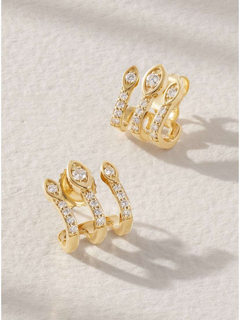 Sydney Evan Eye Triple Bar Illusion 14-karat Gold Diamond Earrings