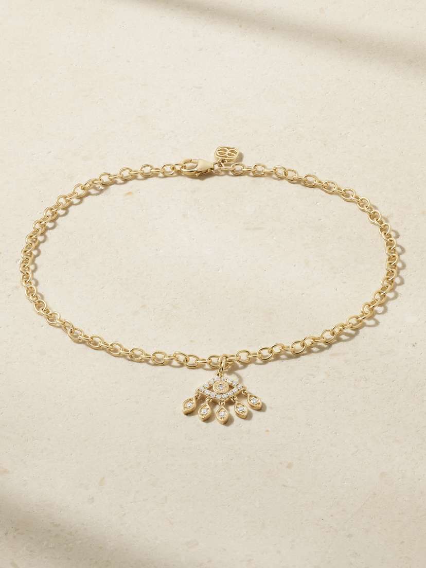 Sydney Evan Evil Eye 14-karat Gold Diamond Anklet