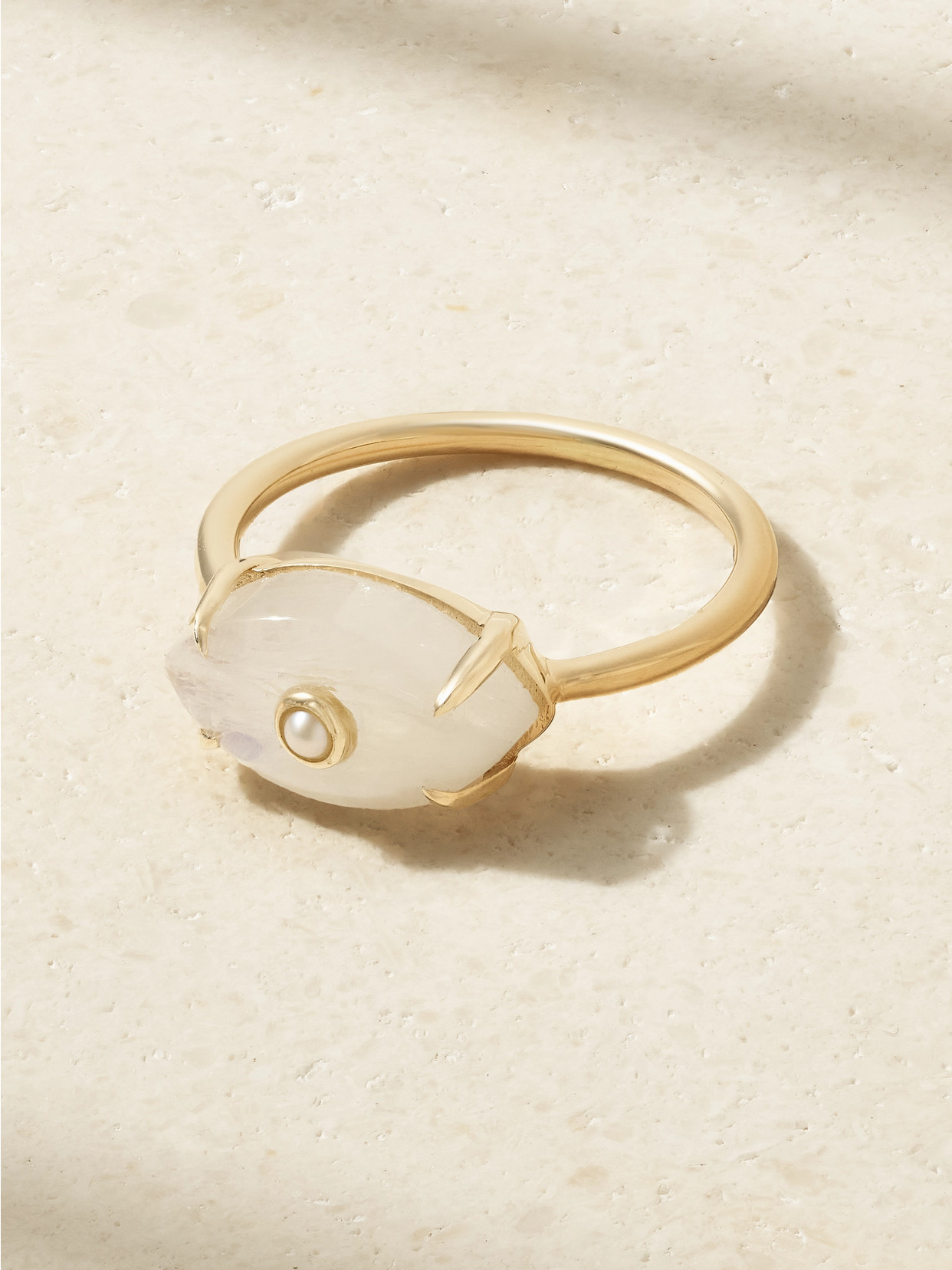 Sydney Evan Evil Eye 14-karat Gold, Moonstone And Pearl Ring