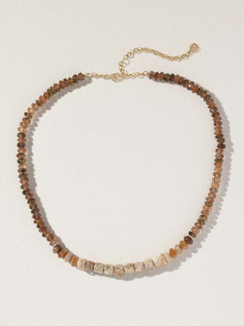 Sydney Evan 14-karat Gold, Diamond And Beaded Necklace