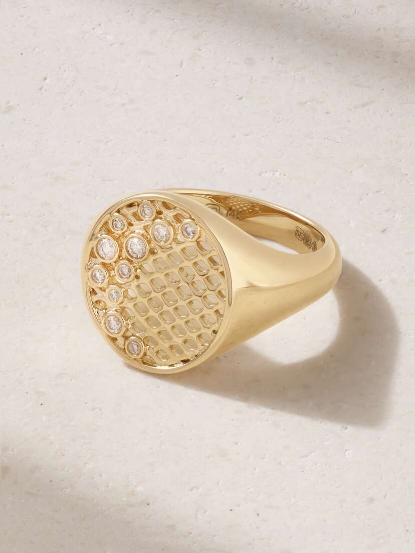Sydney Evan Oval Fishnet 14-karat Diamond Signet Ring