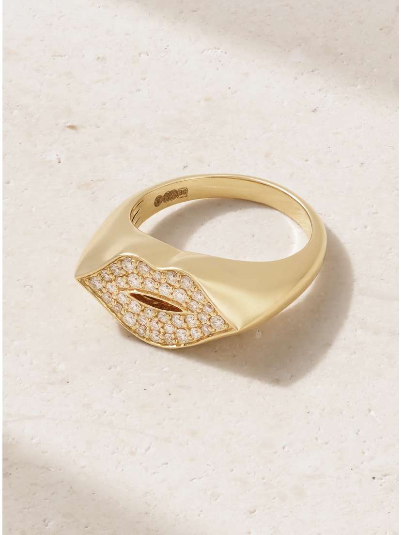 Sydney Evan Lips 1-karat Gold Diamond Signet Ring