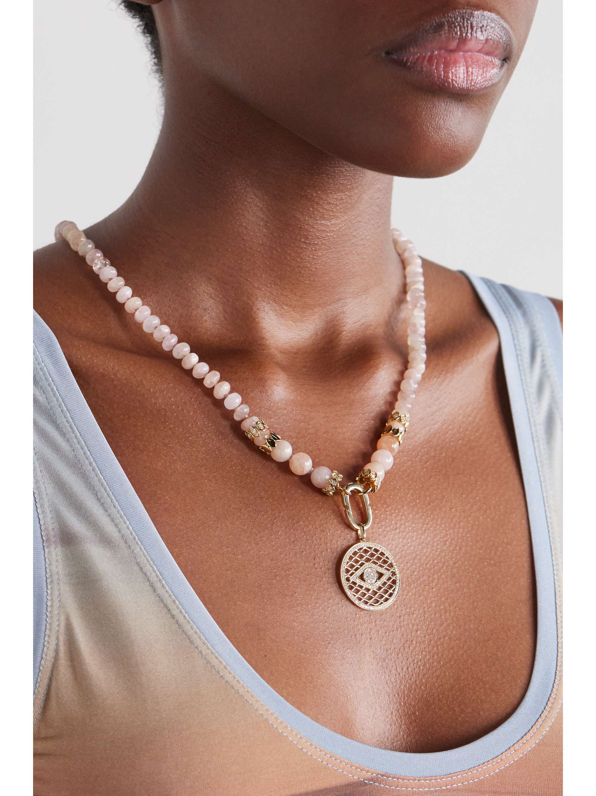 14 karat gold morganite and diamond necklace
