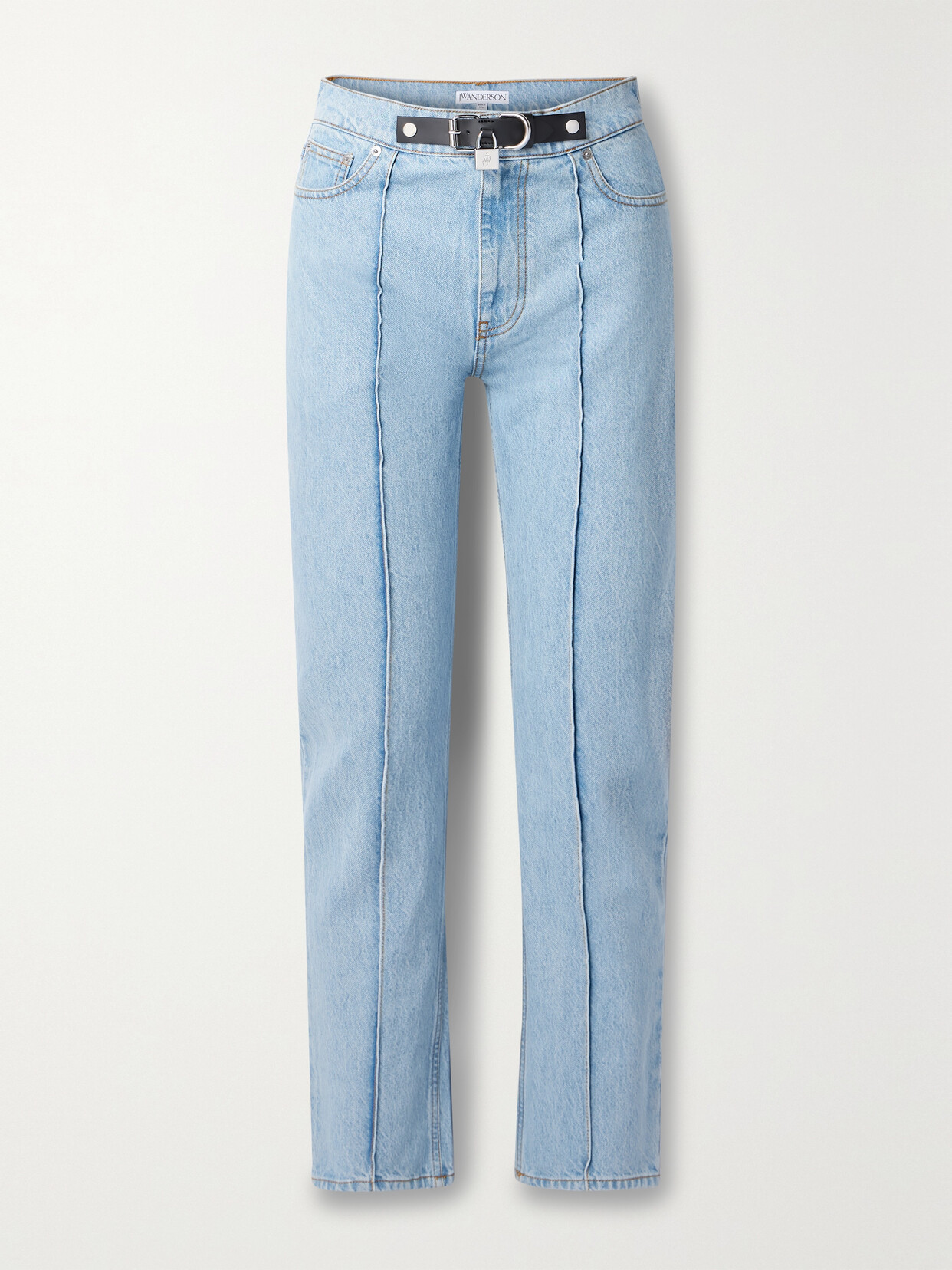 JW Anderson Embellished Leather-trimmed High-rise Straight-leg Jeans - Blue