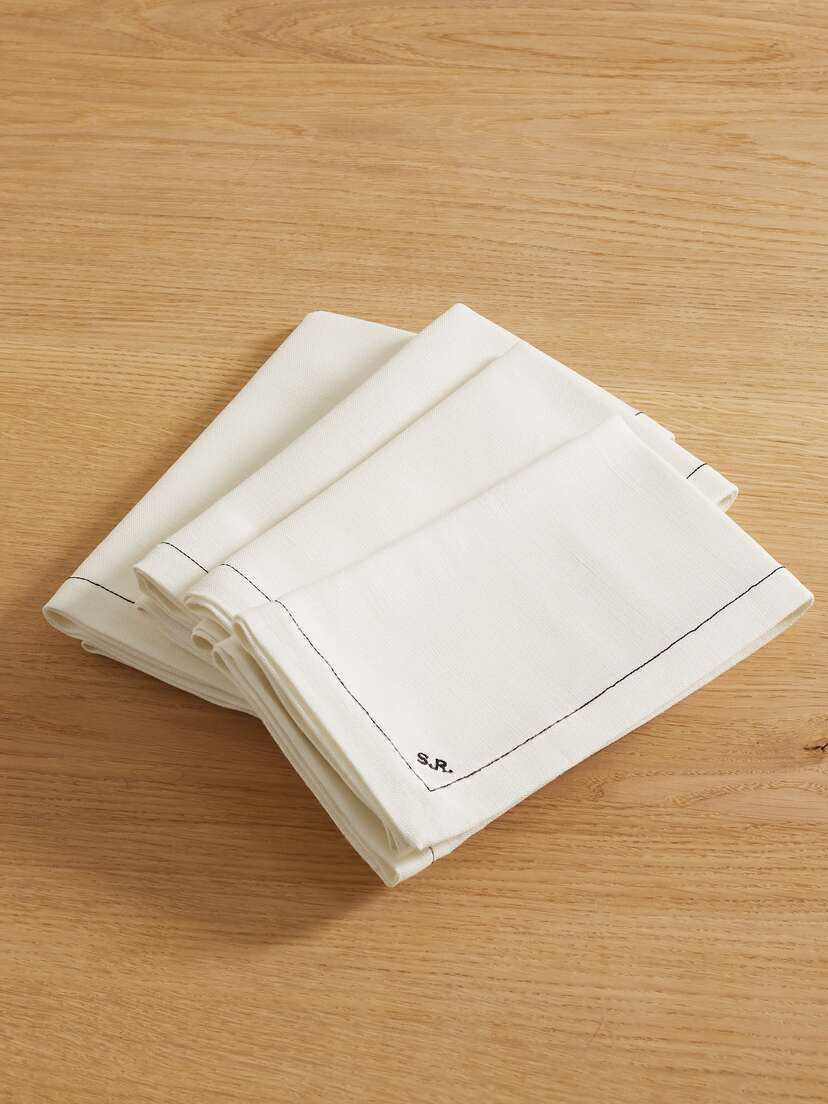 LOUISE ROE + Sophia Roe Set Of Four Embroidered Cotton And Linen-blend Napkins