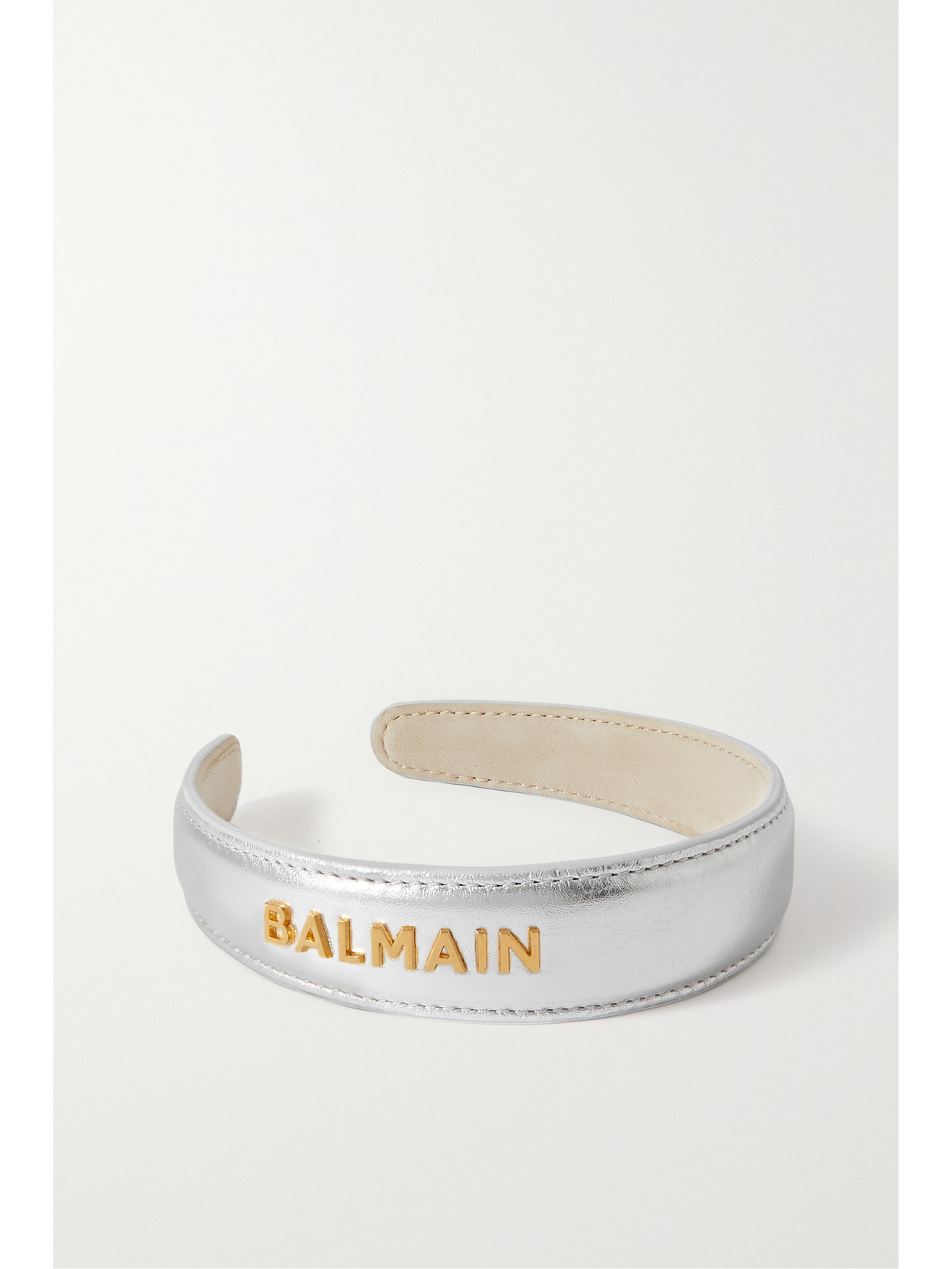 Balmain Hair - Embellished Metallic Leather Headband - Silver