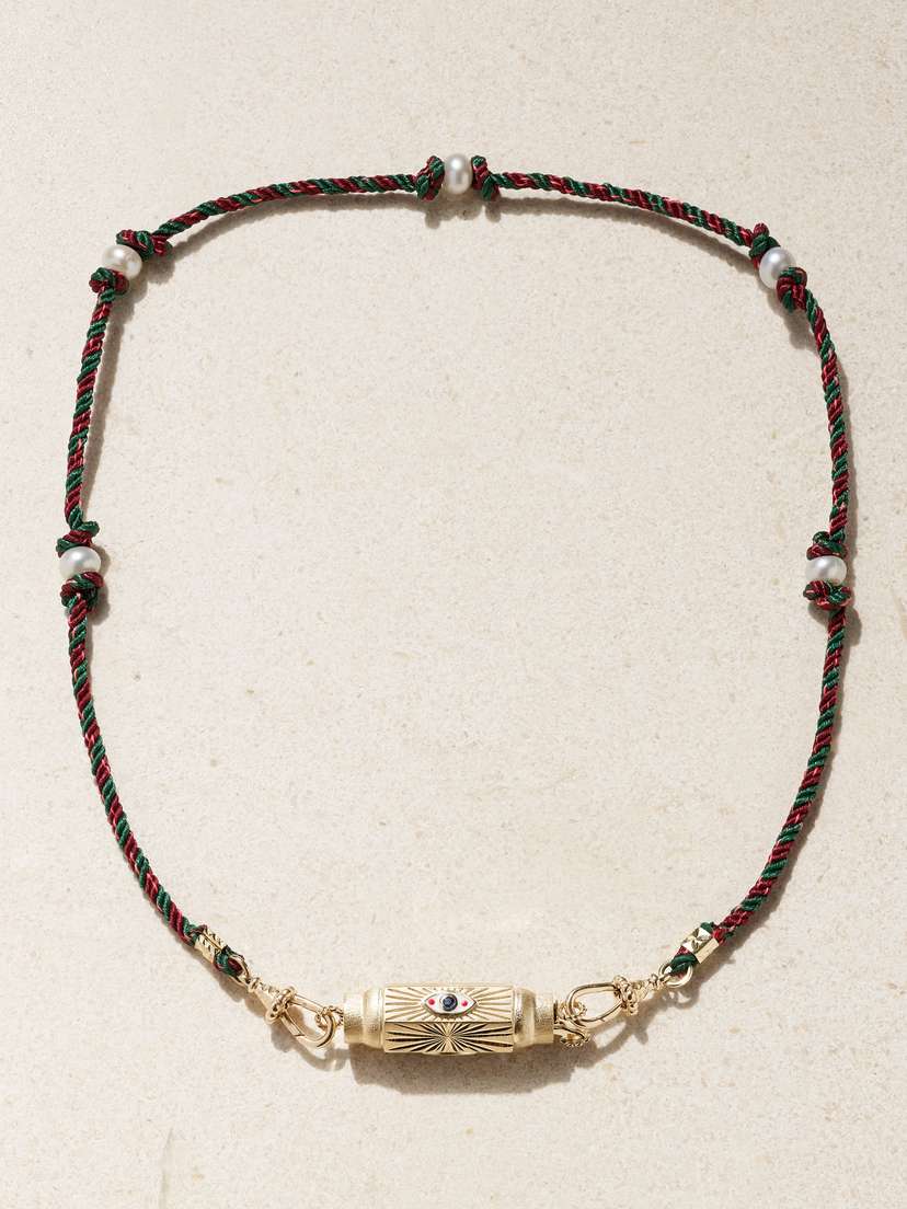 Marie Lichtenberg Evil Eye Baby Locket 14-karat Gold, Enamel, Sapphire And Pearl Necklace