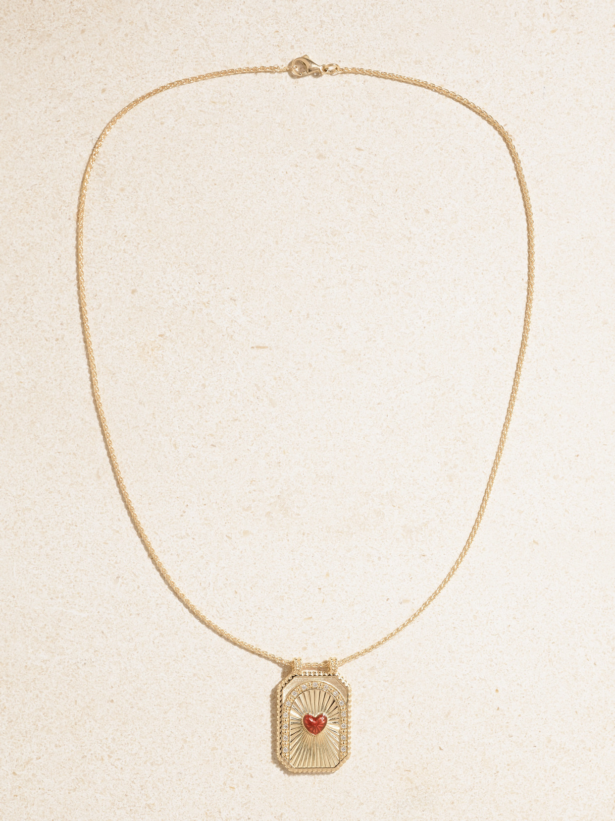 Shop Marie Lichtenberg Heart Scapular 18-karat Gold, Enamel And Diamond Necklace