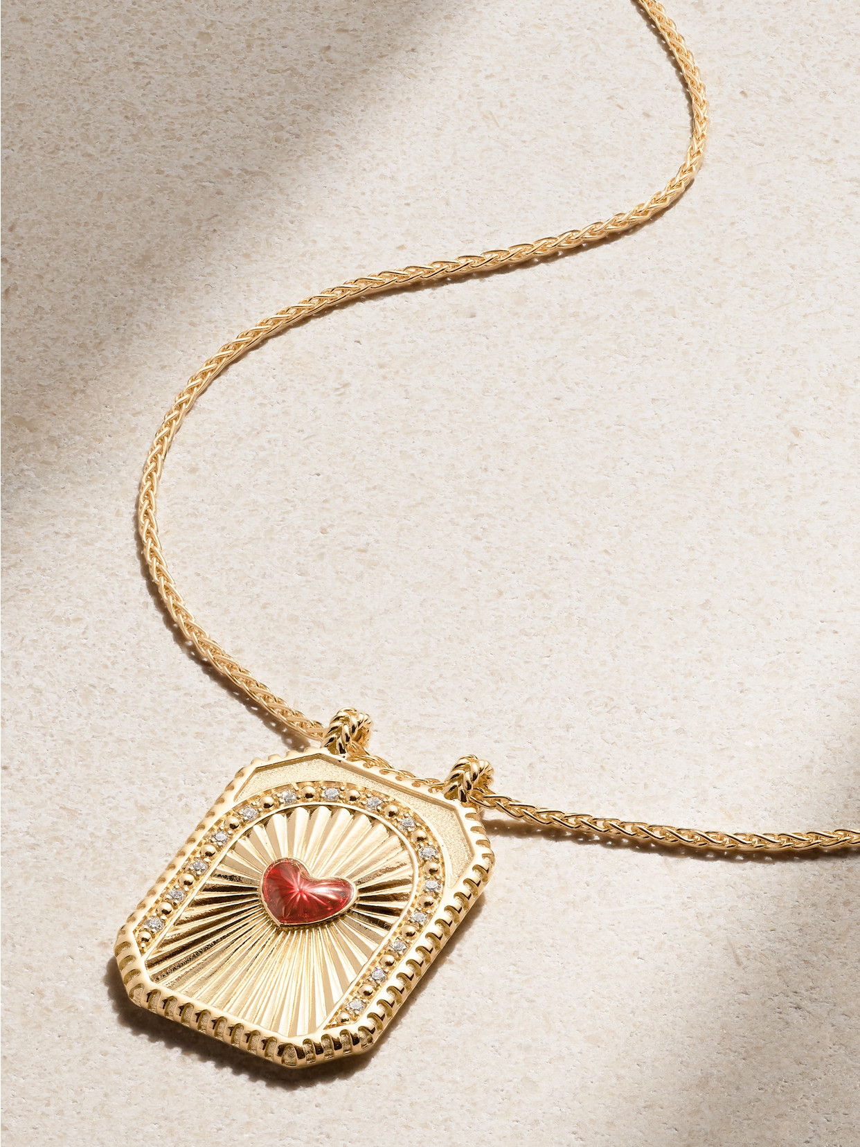 Marie Lichtenberg Heart Scapular 18-karat Gold, Enamel And Diamond Necklace