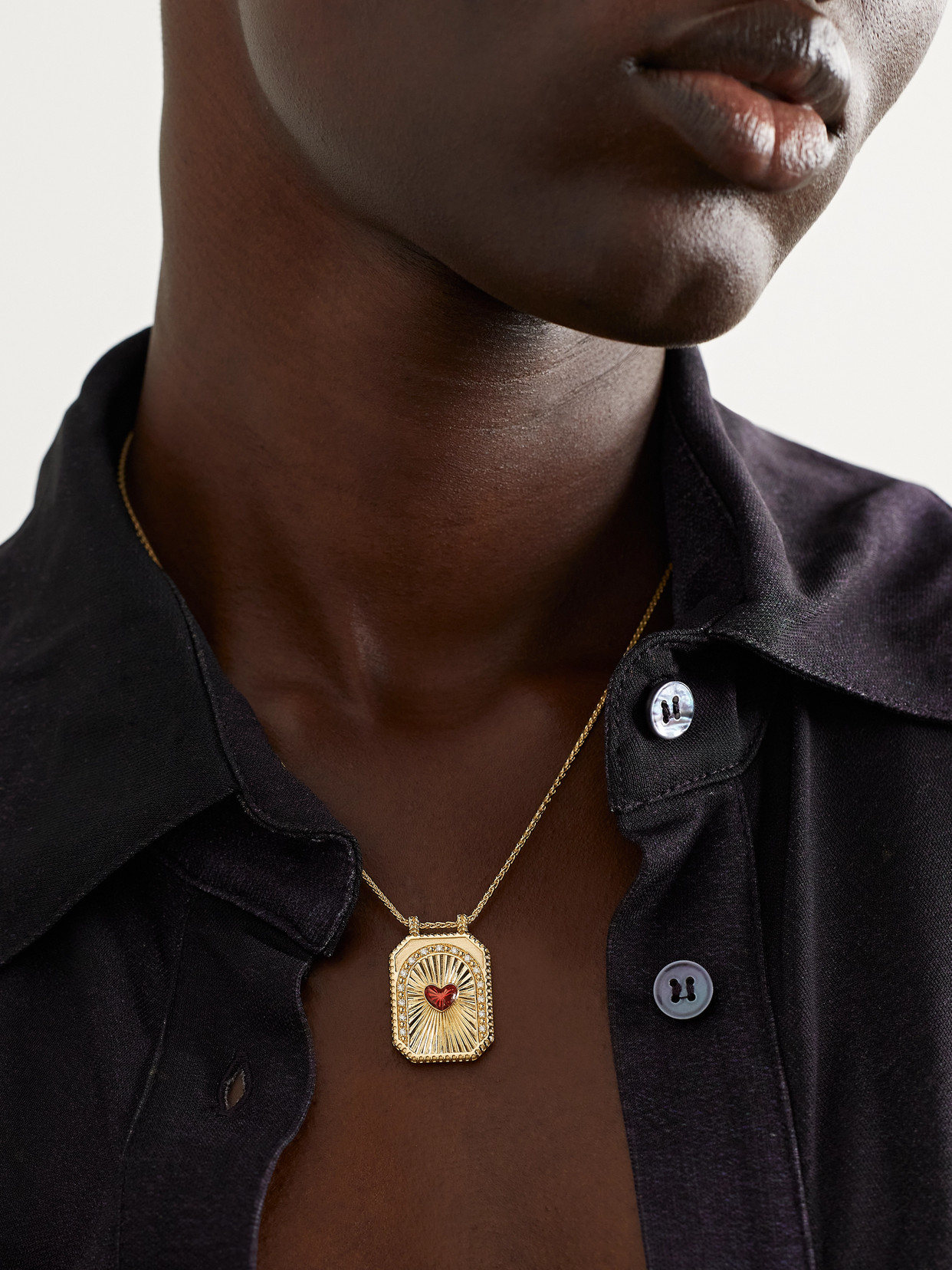Shop Marie Lichtenberg Heart Scapular 18-karat Gold, Enamel And Diamond Necklace