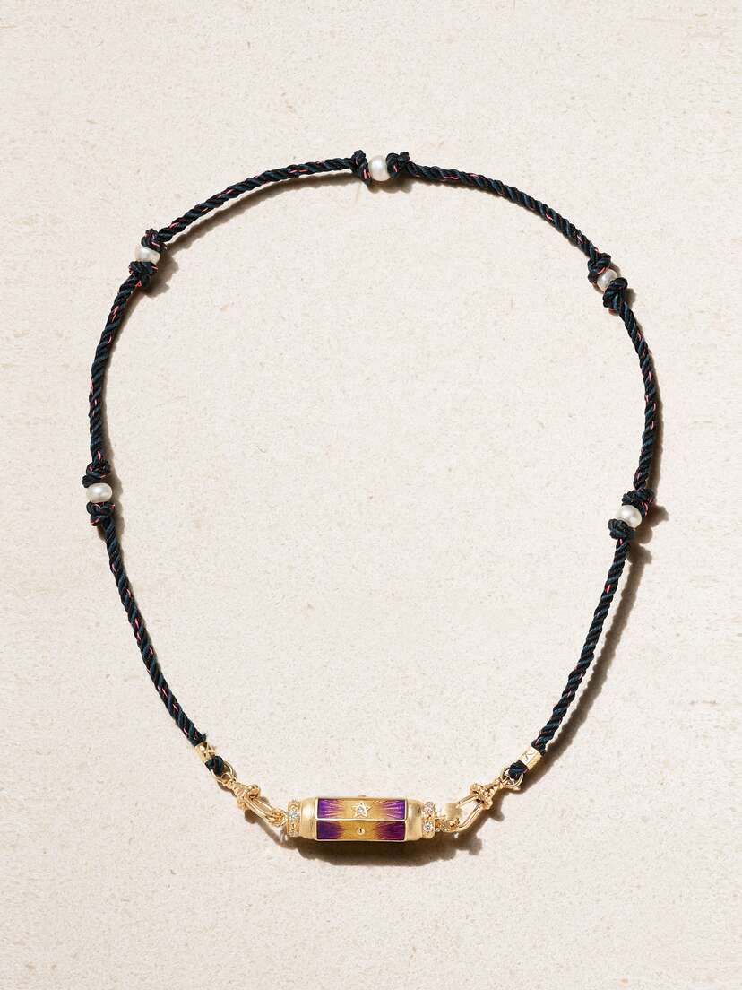 Marie Lichtenberg Baby Locket 14-karat Gold, Enamel, Diamond And Pearl Necklace