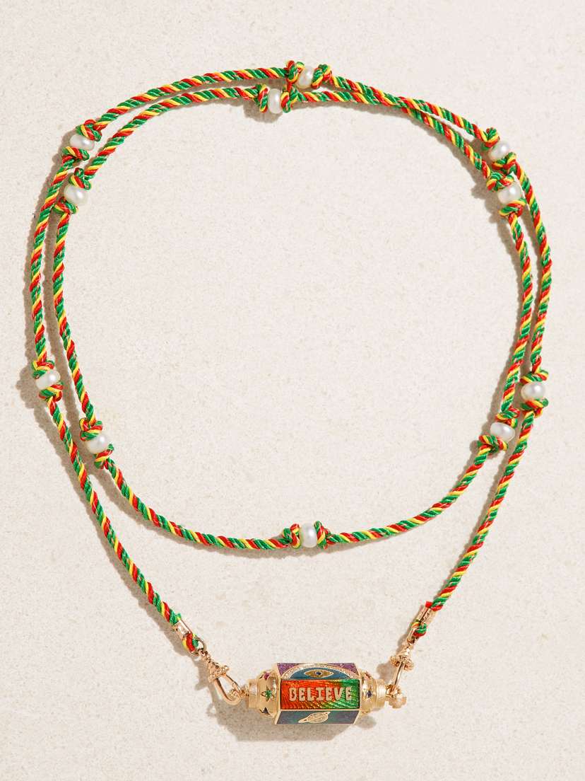 Marie Lichtenberg Believe 18-karat Rose Gold, Enamel, Pearl And Multi-stone Necklace