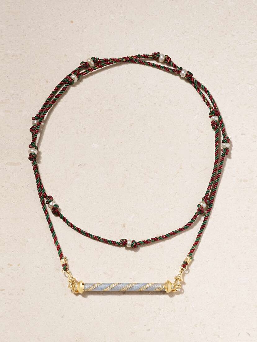 Marie Lichtenberg Candy Cane 18-karat Gold, Cord, Pearl And Diamond Necklace