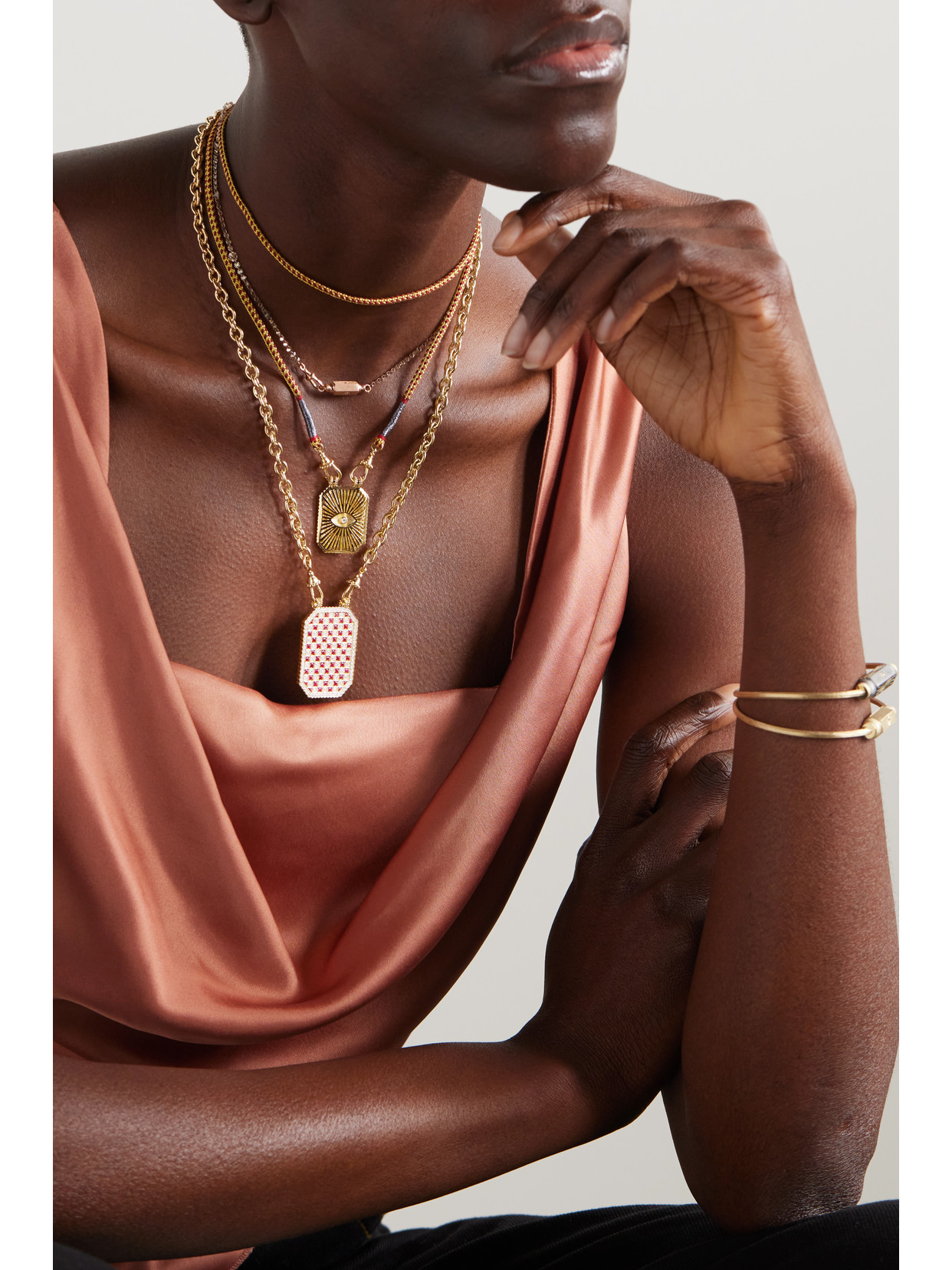 Marie Lichtenberg Check Scapular 18-karat Gold, Ruby And Diamond Necklace In Gold