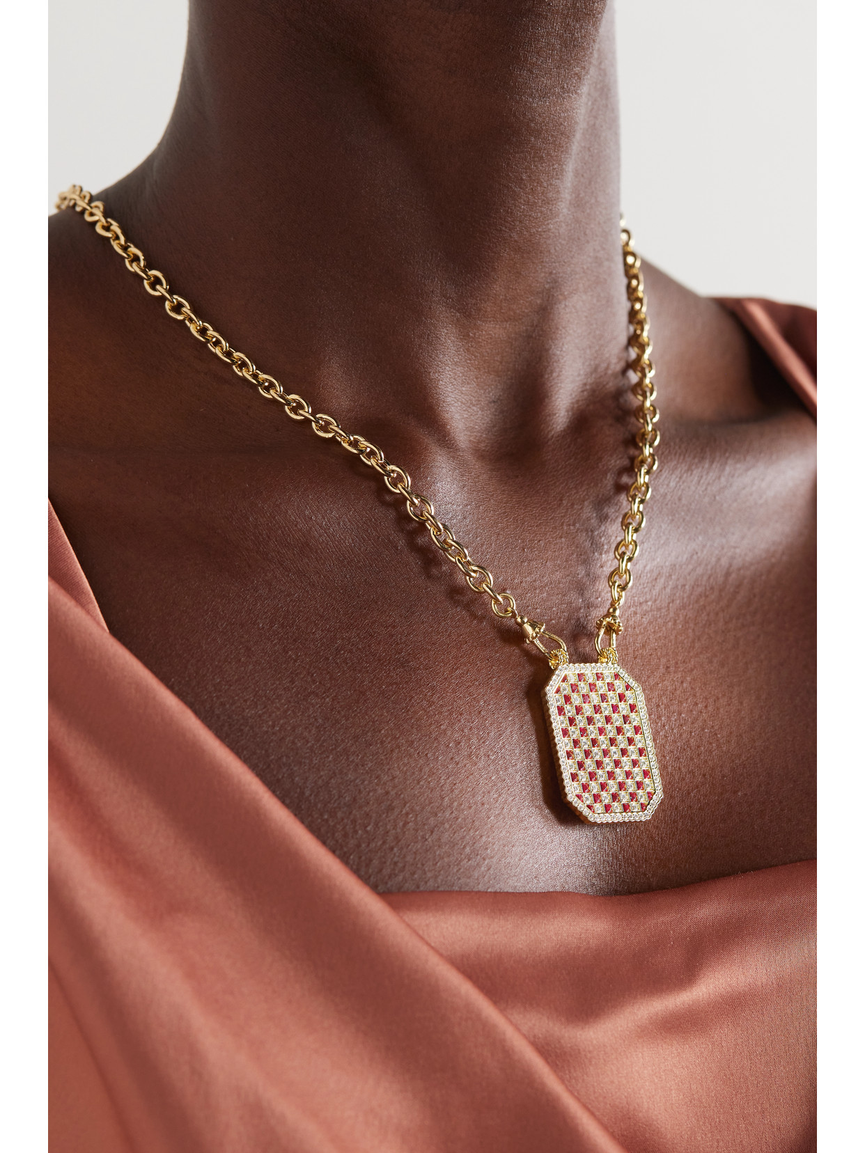 Marie Lichtenberg Check Scapular 18-karat Gold, Ruby And Diamond Necklace In Gold
