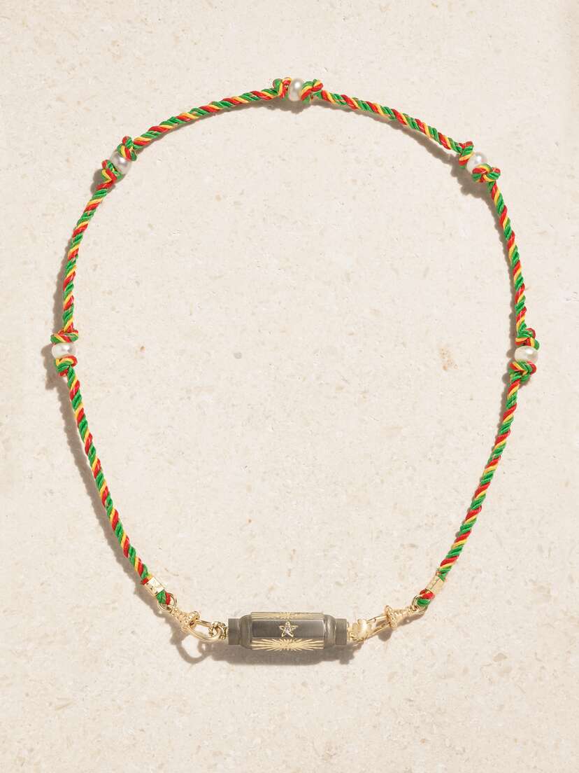 Marie Lichtenberg Baby Shining Star Locket 14-karat Gold, Cord, Diamond And Pearl Necklace