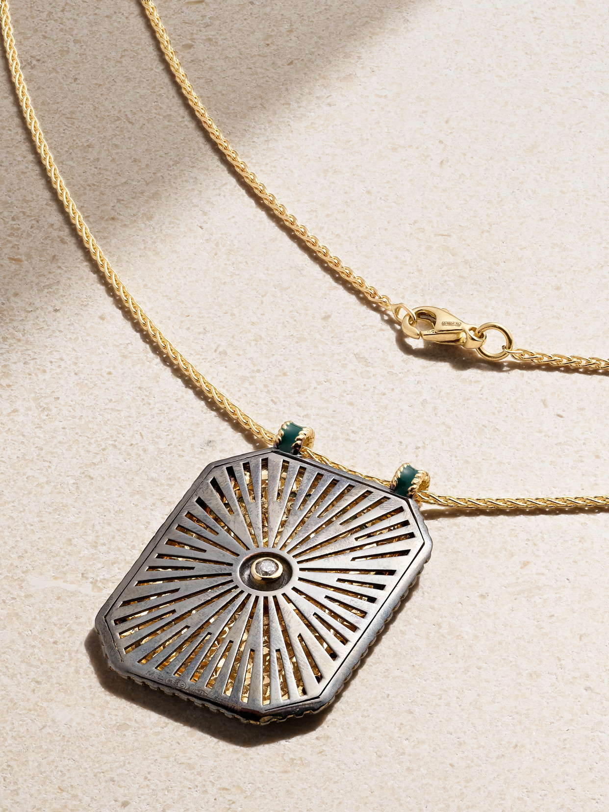 Marie Lichtenberg Eye Protect 18-karat Gold, Enamel, Sapphire And Diamond Necklace In Gold