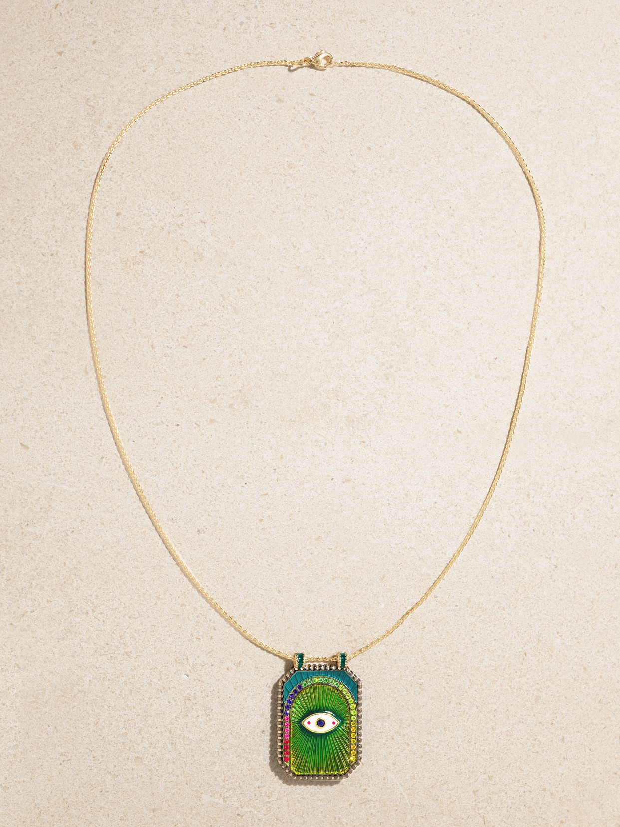 Marie Lichtenberg Eye Protect 18-karat Gold, Enamel, Sapphire And Diamond Necklace In Gold