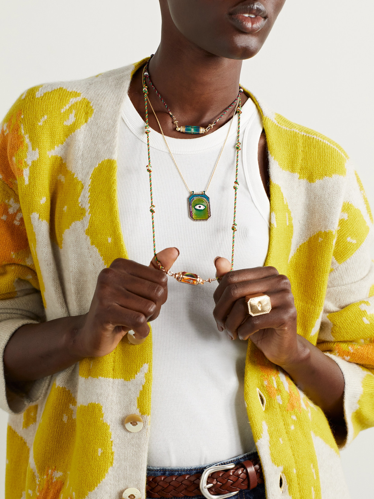Marie Lichtenberg Eye Protect 18-karat Gold, Enamel, Sapphire And Diamond Necklace In Gold