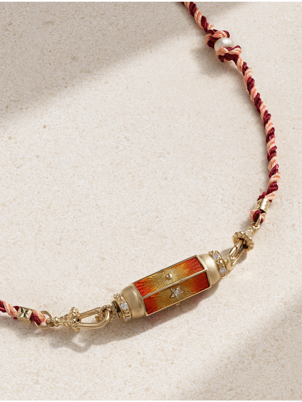 Marie Lichtenberg 14k Yellow Gold Orange Baby Locket Diamond Necklace In Gold