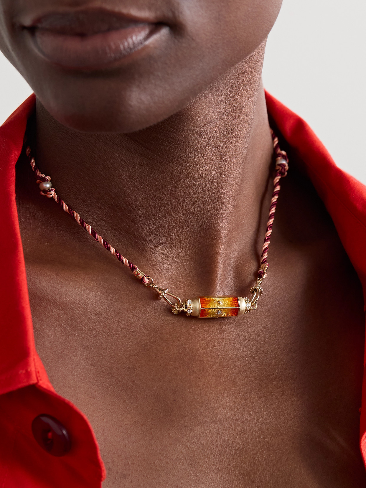 Marie Lichtenberg 14k Yellow Gold Orange Baby Locket Diamond Necklace In Gold