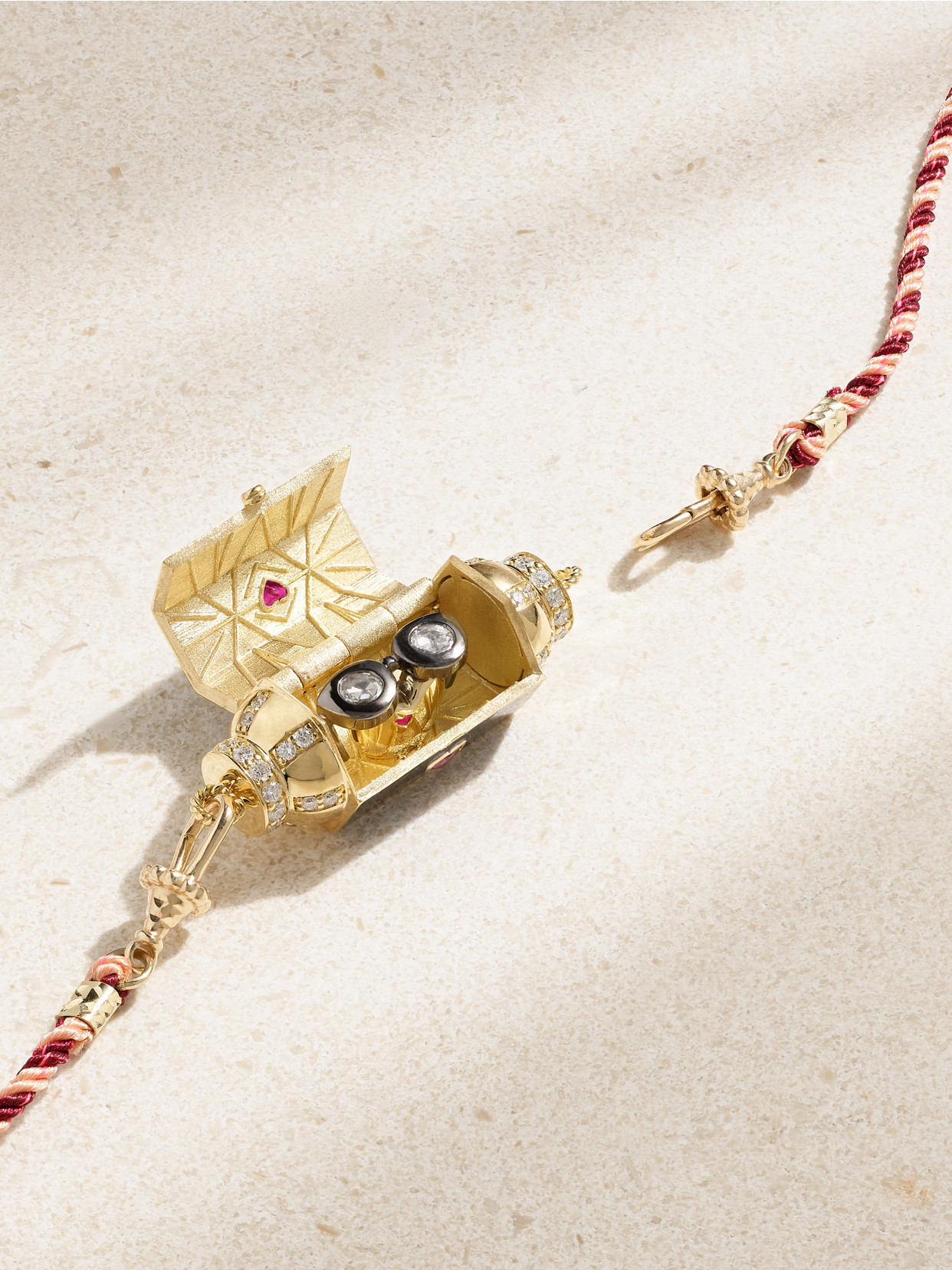 MARIE LICHTENBERG LOVE IS BLIND LOCKET 18-KARAT GOLD MULTI-STONE NECKLACE