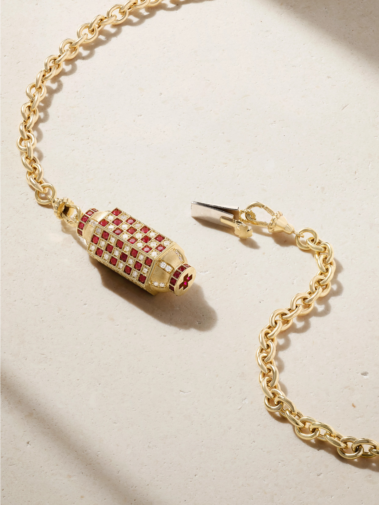 Marie Lichtenberg Check Locket 18-karat Gold, Diamond And Ruby Necklace In Gold