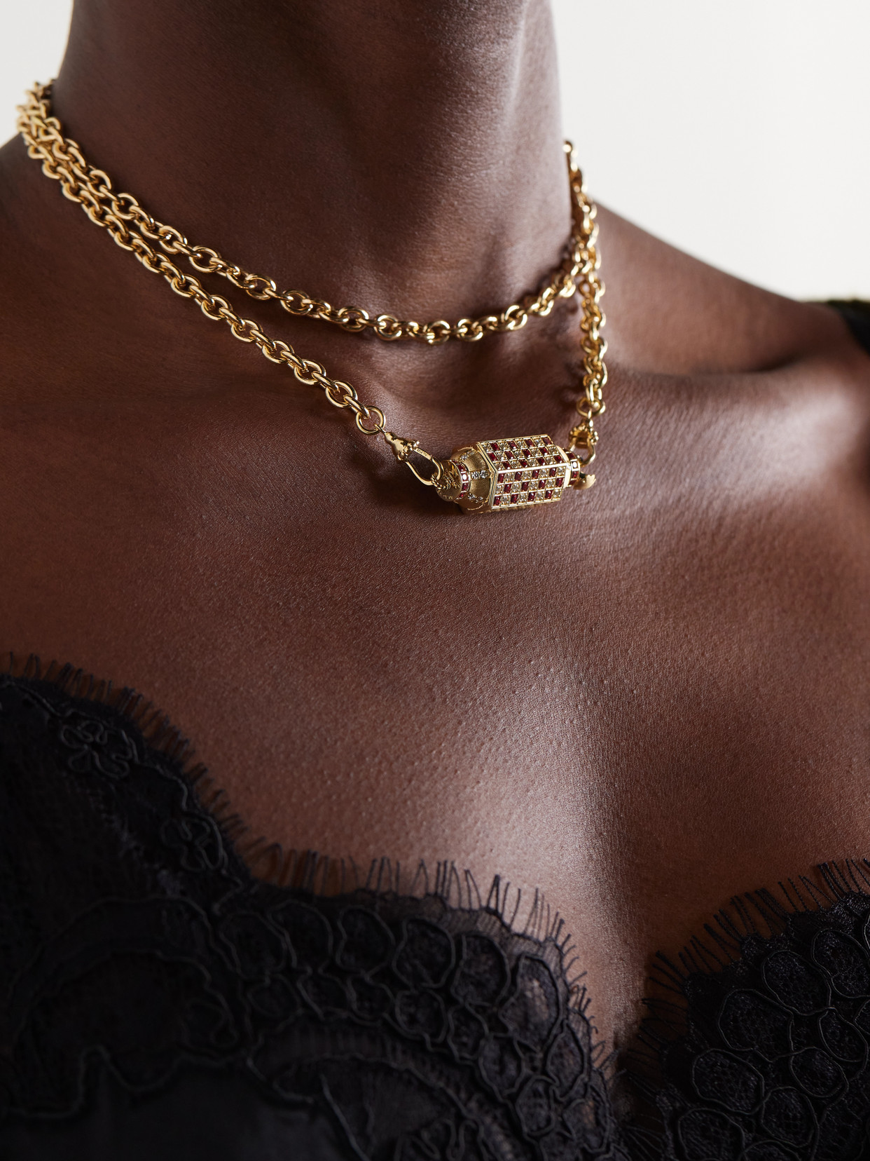 Marie Lichtenberg Check Locket 18-karat Gold, Diamond And Ruby Necklace In Gold