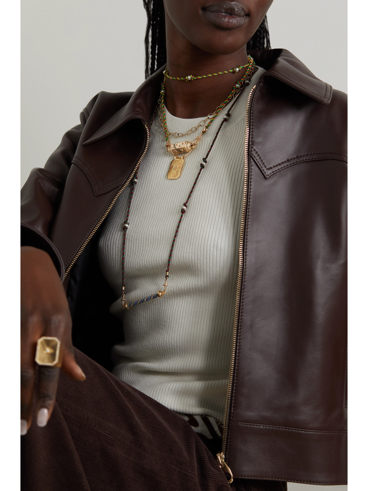 Marie Lichtenberg Rainbow Star Locket 18-karat Gold, Pearl, Enamel And Multi-stone Cord Necklace In Gold