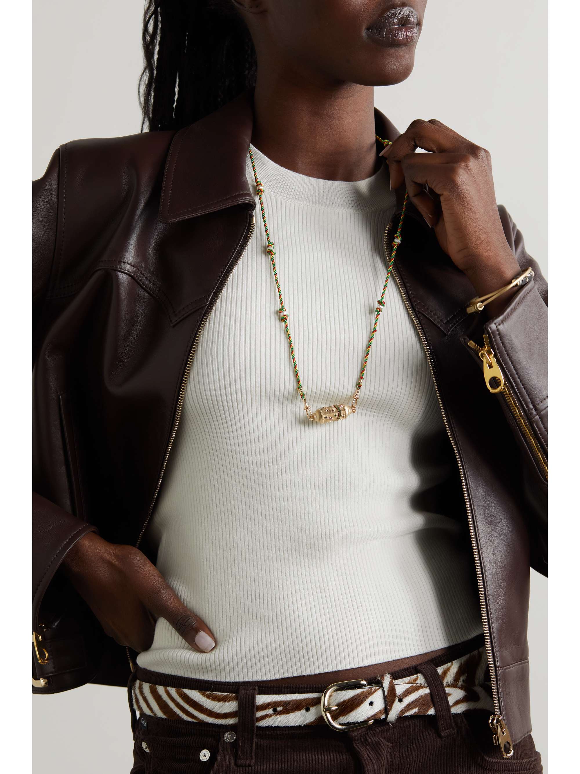 MARIE LICHTENBERG Rainbow Star 14-karat gold, enamel and multi-stone necklace